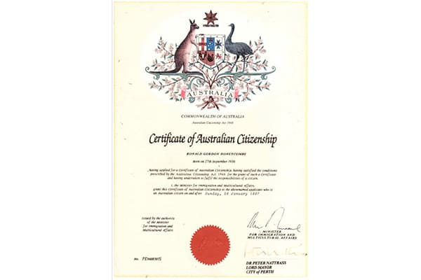 Свидетельство о гражданстве Австралийского Союза
