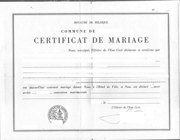 Бельгийское свидетельство о браке (на французском языке)
