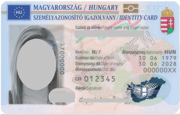 Лицевая сторона венгерского удостоверения личности с 2021 года